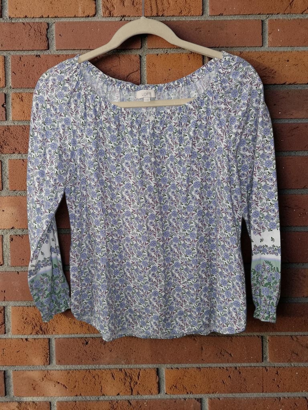LOFT Women's Floral Scoop Neck Long-Sleeve Top in Lavender